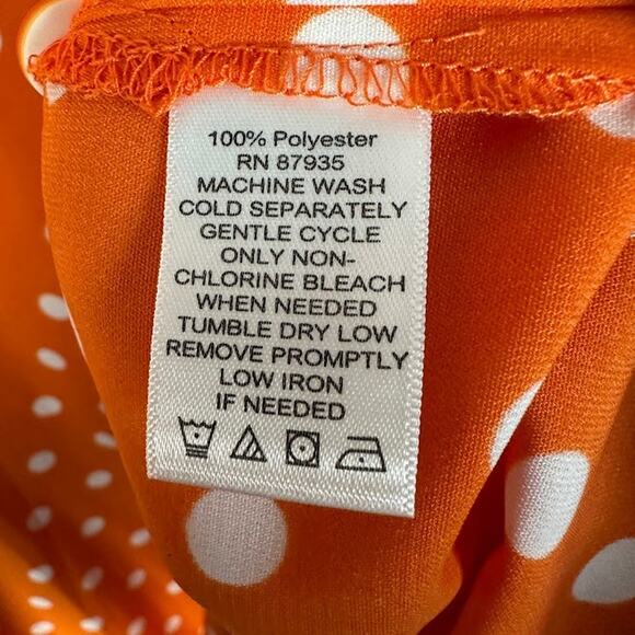 Susan Graver Top Women 3X Orange Polka Dot Button Front 3/4 Length Sleeve Office - Picture 8 of 12
